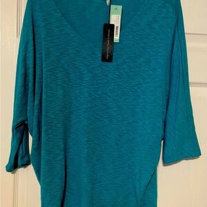 Laila Jayde Bowie 3/4 Sleeve Dolman Knit Top Turquoise Sz Large